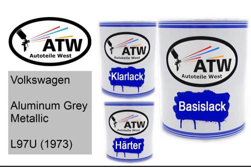 Volkswagen, Aluminum Grey Metallic, L97U (1973): 1L Lackdose + 1L Klarlack + 500ml Härter - Set, von ATW Autoteile West.